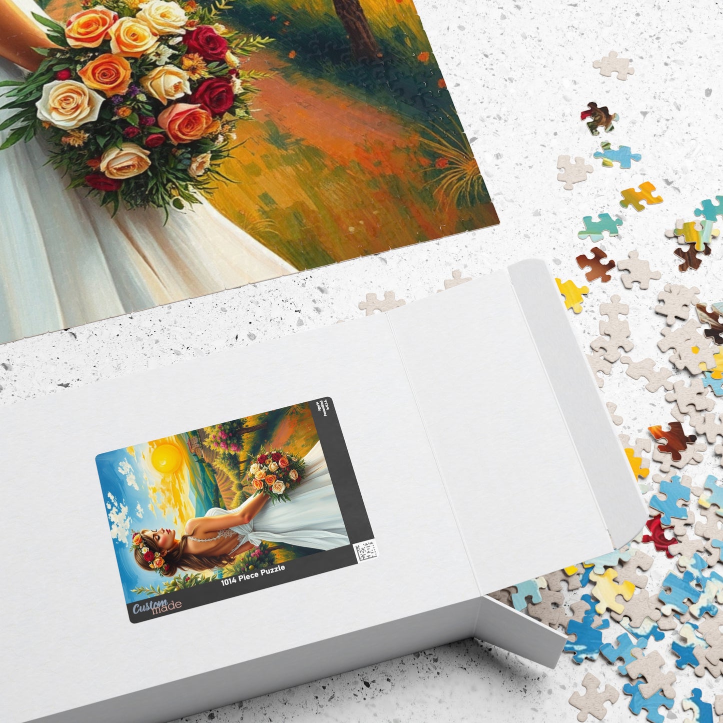 Romantic Italian Bride Jigsaw Puzzle, White Gown Floral Crown Rose Bouquet, Tuscan Wine Vineyard Romantic Wedding, Unique Puzzle Lover Gift Puzzle The Puzzle Chest