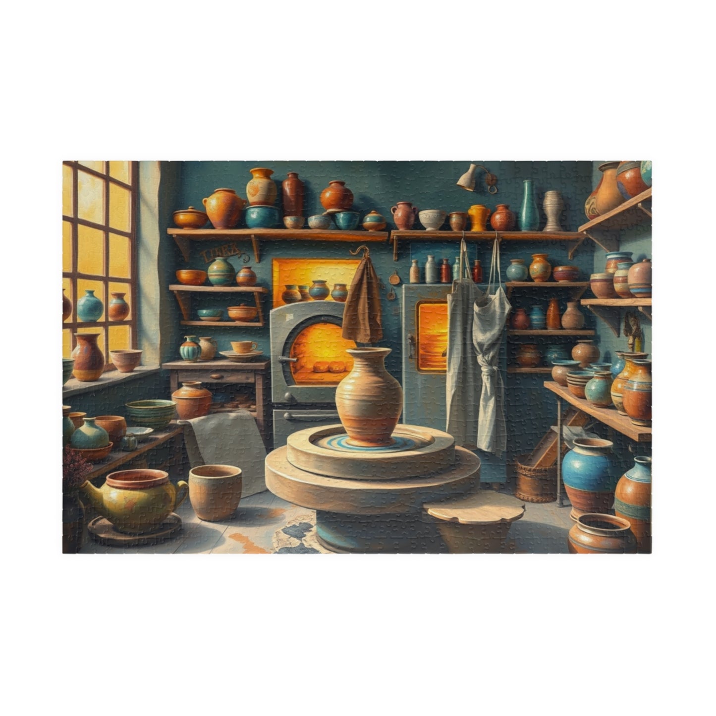 Artisan Pottery Shop Jigsaw Puzzle, Cute Colorful Ceramic Bowls, Vases and Potter's Wheel, Craft Lover Puzzle Enthusiast Gift, Relaxation 1014 pcs (Horizontal) Puzzle The Puzzle Chest
