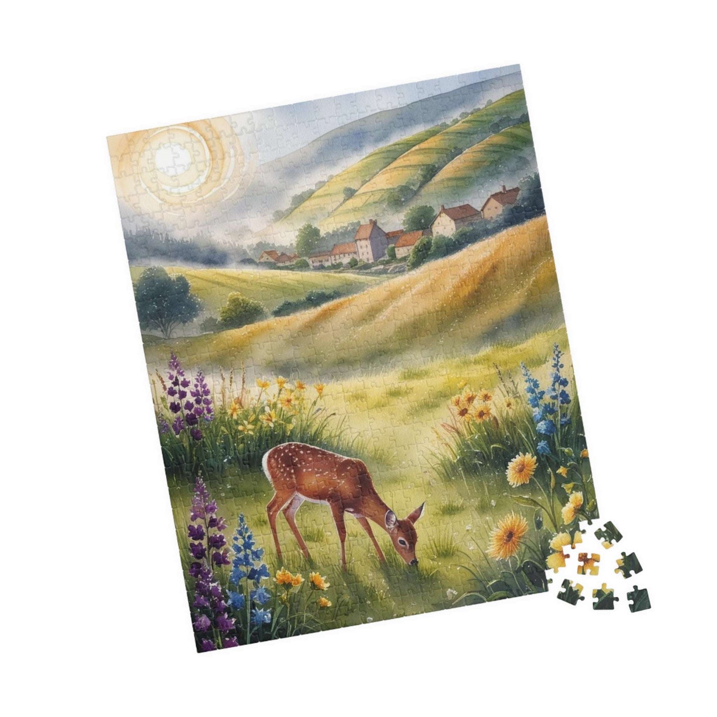 Serene Landscape Puzzle, Deer Grazing in Wildflower Field Jigsaw Game, Gift for Nature Lover, Family Night Mindfulness Activity Brain Teaser Puzzle The Puzzle Chest