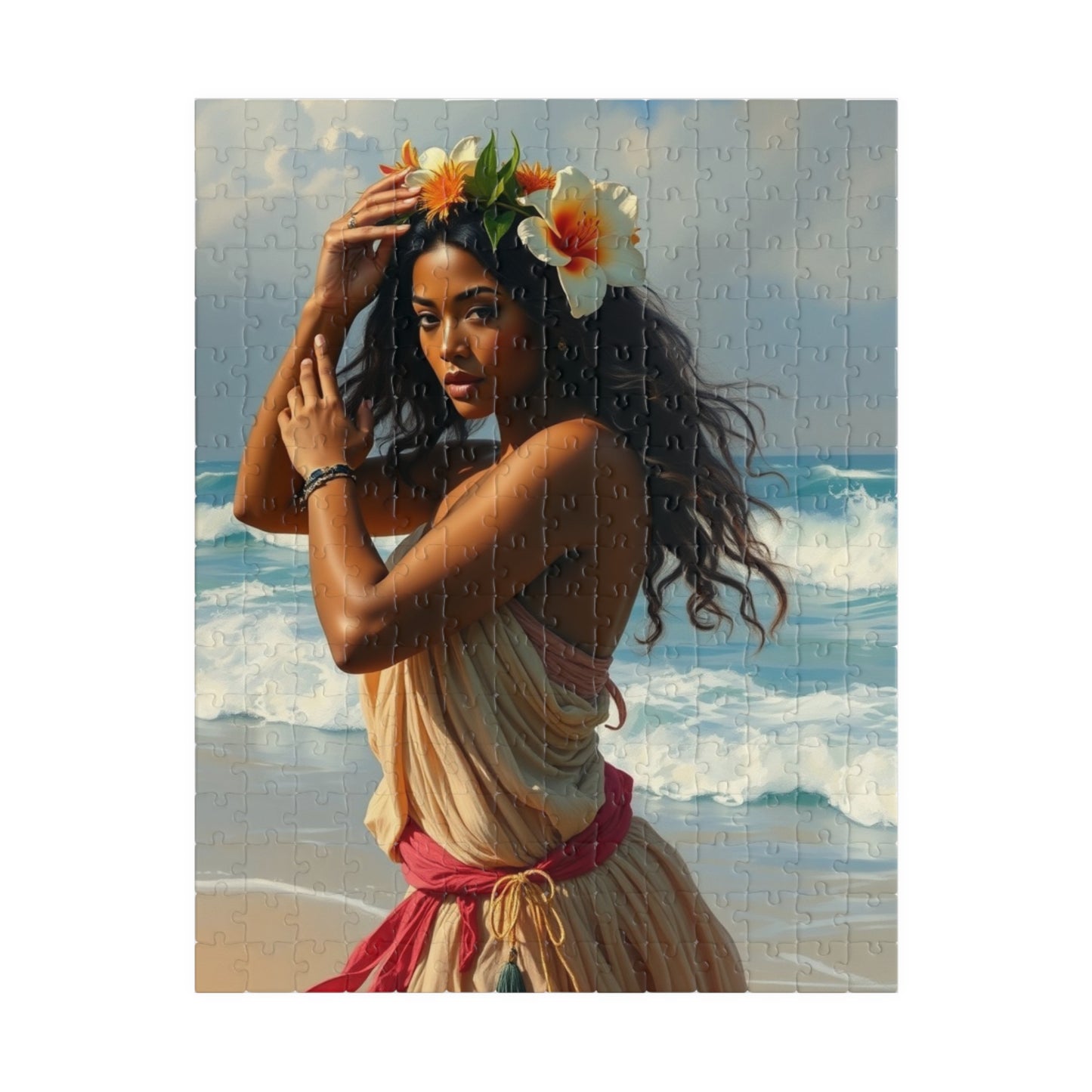 Polynesian Cultural Jigsaw Puzzle, Hula Dancer Beach Scene, Coastal Art-Inspired Quiet Time Activity for Puzzle Lover Art Enthusiast, Gift 252 pcs (Vertical) Puzzle The Puzzle Chest