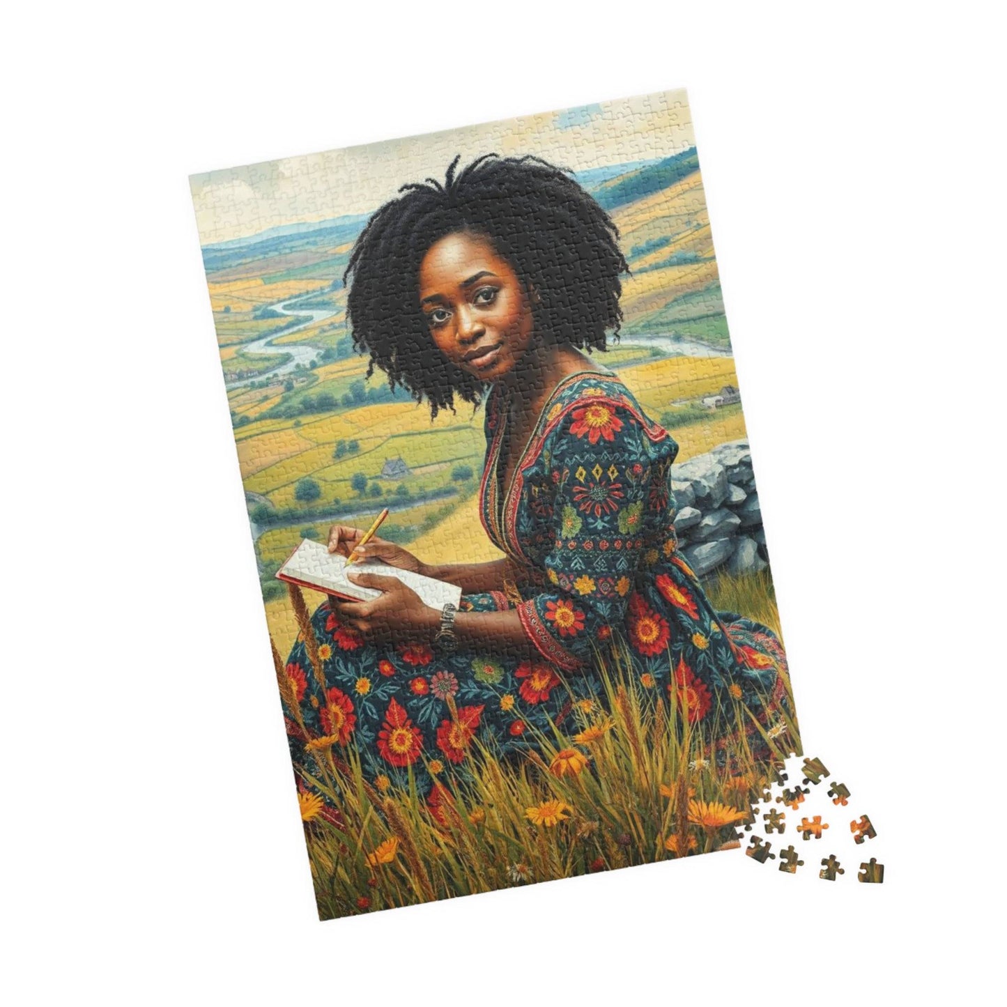 The Sketcher Jigsaw Puzzle - Black Woman Drawing on Hillside, Afrocentric Puzzle Art, African American Artwork 1014 pcs (Vertical) Puzzle The Puzzle Chest