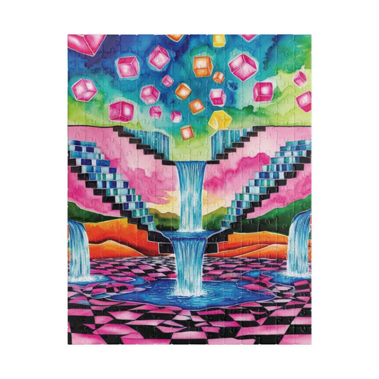 Trippy Jigsaw Puzzle, Surreal Landscape with Impossible Staircases and Waterfalls, Mind-Bending Puzzle, Vivid Jigsaw Game for Enthusiasts 252 pcs (Vertical) Puzzle The Puzzle Chest