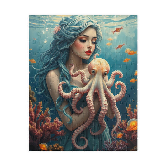 Mermaid and Octopus Puzzle | Art Puzzle for Sea Lovers, Unique Gift for Ocean Enthusiast and Friend, Fun Family Activity, Home Entertainment 110 pcs (Vertical) Puzzle The Puzzle Chest