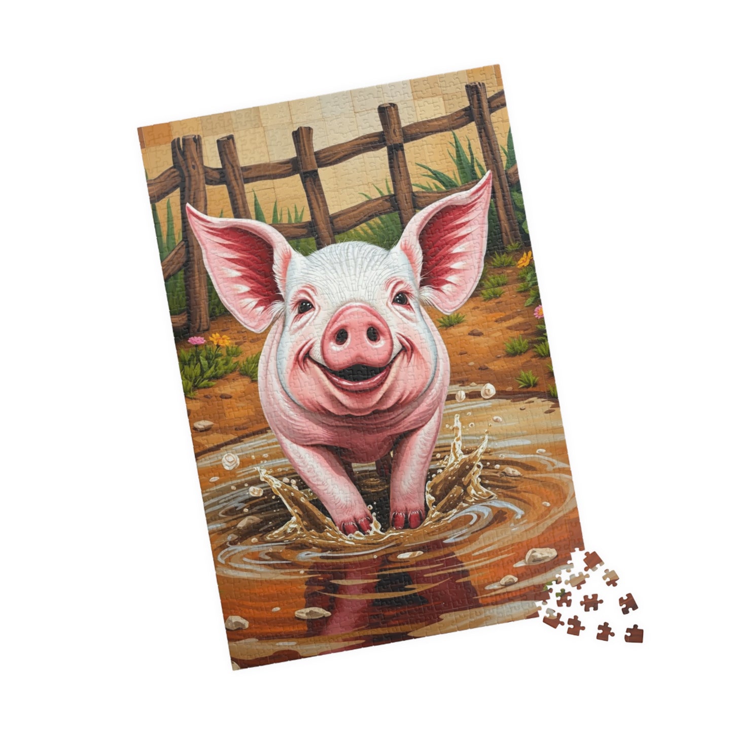 Cute Pig Mosaic Puzzle, Rustic Farm Animal Splashes in Mud, Farm-Themed Jigsaw Tabletop Game for Adults, Unique Animal Lover Gift, Mindful Puzzle The Puzzle Chest