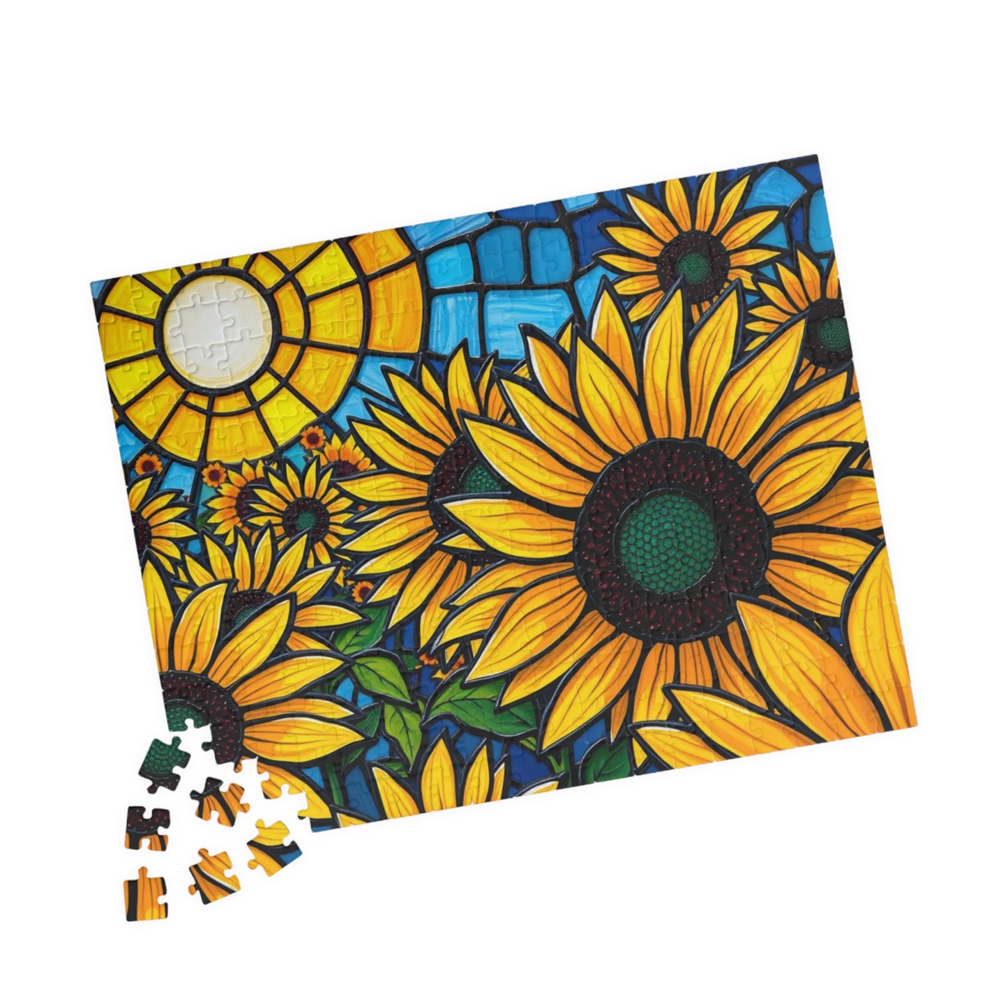 Bright Floral Horizon Sunflower Field Puzzle, Nature Art Landscape Jigsaw Game for Family Game Night, Adult Puzzle Lover Gift, Brain Teaser