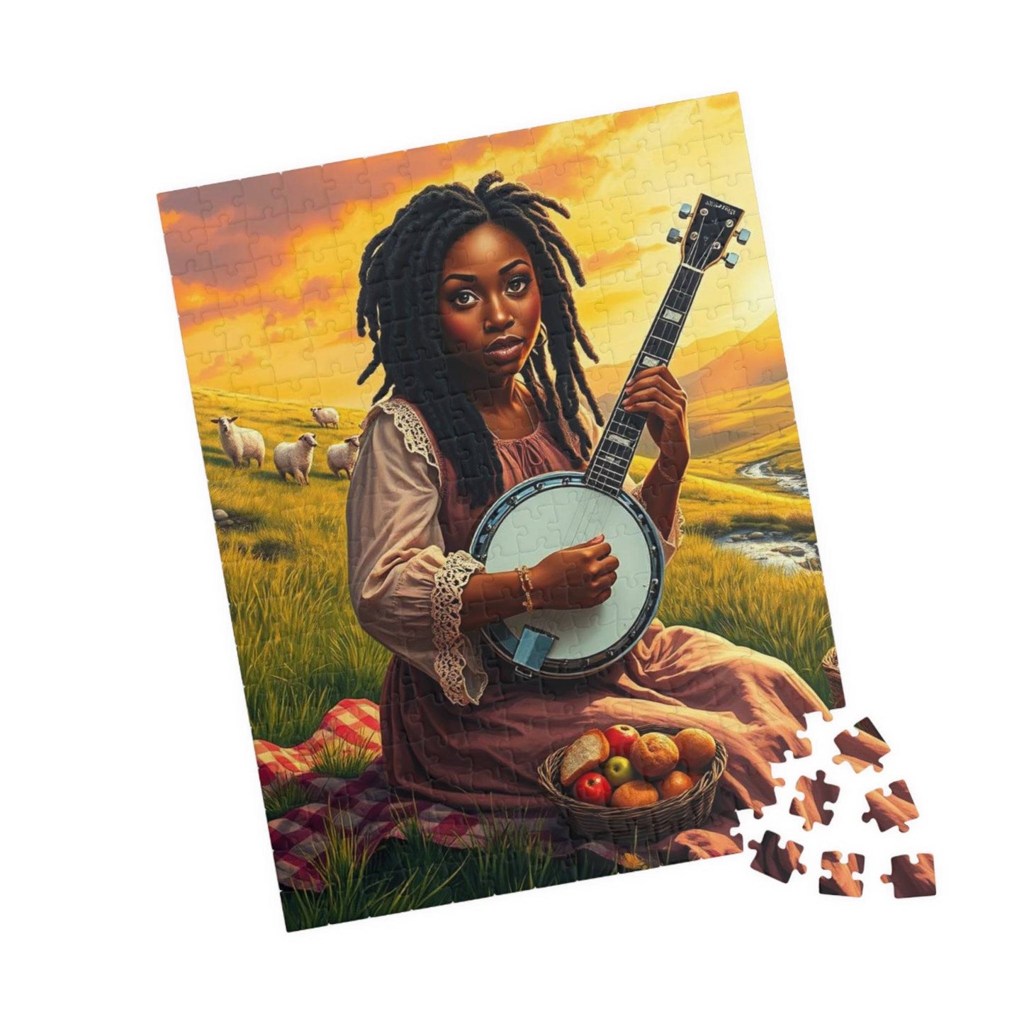 The Banjo Player Jigsaw Puzzle - Black Woman Art, Afrocentric Artwork, African American Musician 252 pcs (Vertical) Puzzle The Puzzle Chest