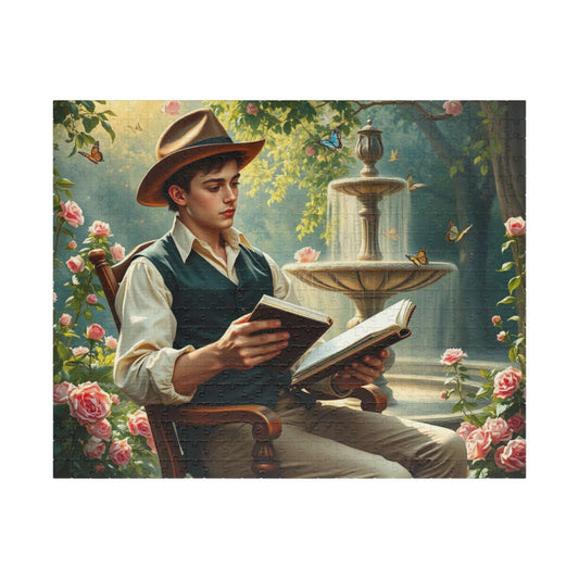 Victorian Garden Sketch Jigsaw Puzzle - 19th-Century Young Male Artist in a Blooming Rose Garden Puzzle The Puzzle Chest