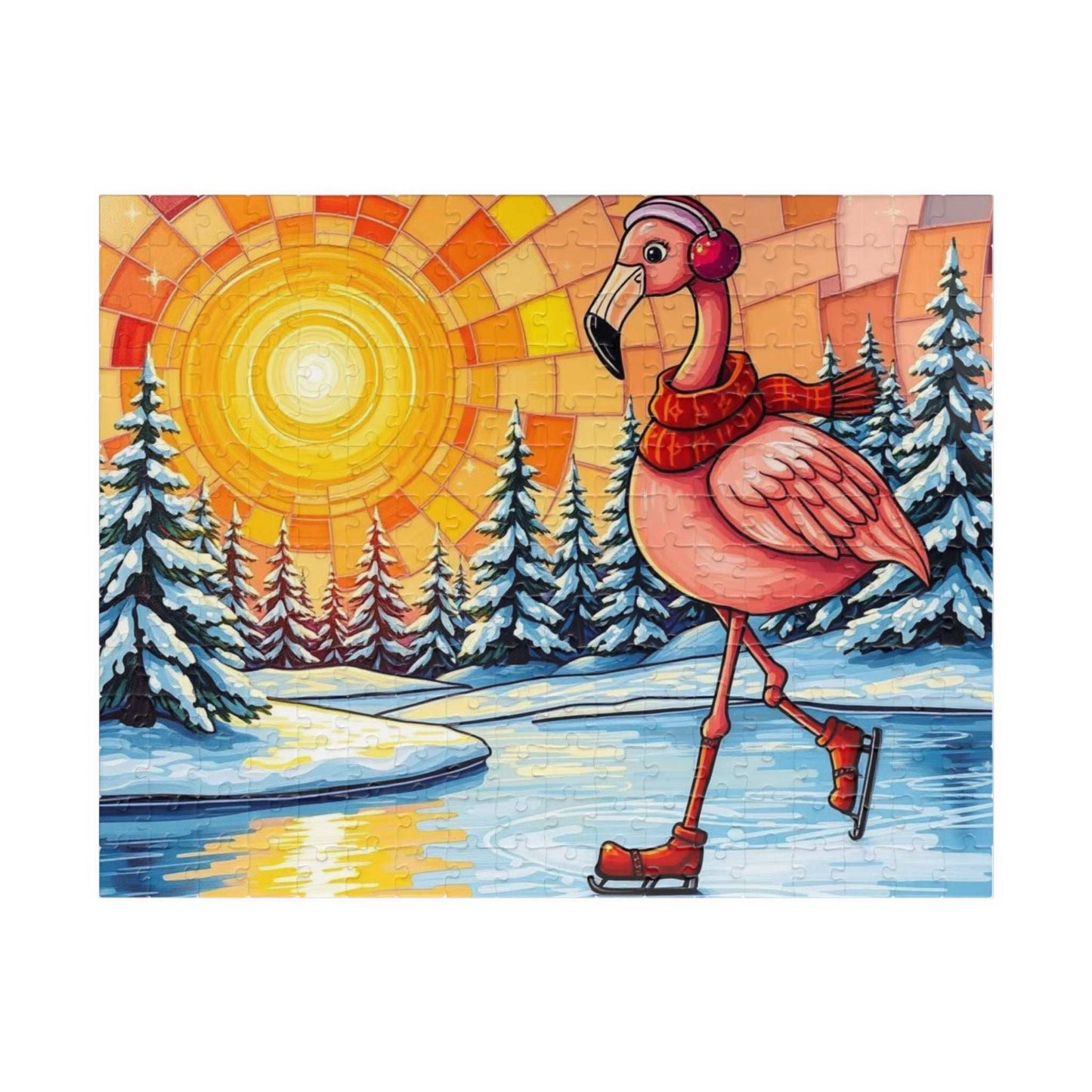 Skating Flamingo Winter Jigsaw Puzzle, Fun Family Activity, Best Birthday Gift for Bird Lovers, Unique Holiday Entertainment, Brain Teaser