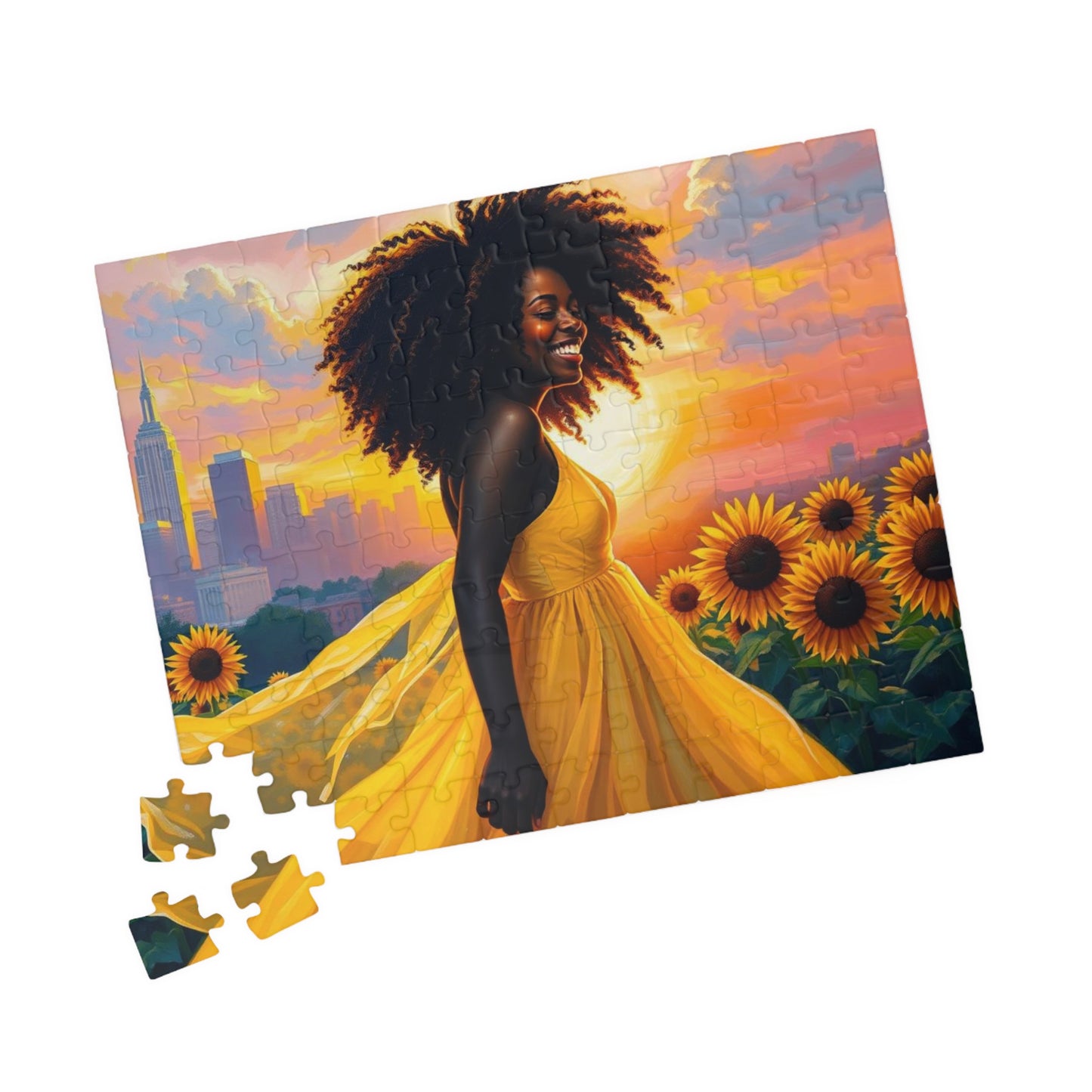 Sunflower Dreamer Puzzle, Black Woman Art Jigsaw Game for Family Fun, Home Entertainment, Gift for Puzzle Lover, Brain Teaser Puzzle The Puzzle Chest