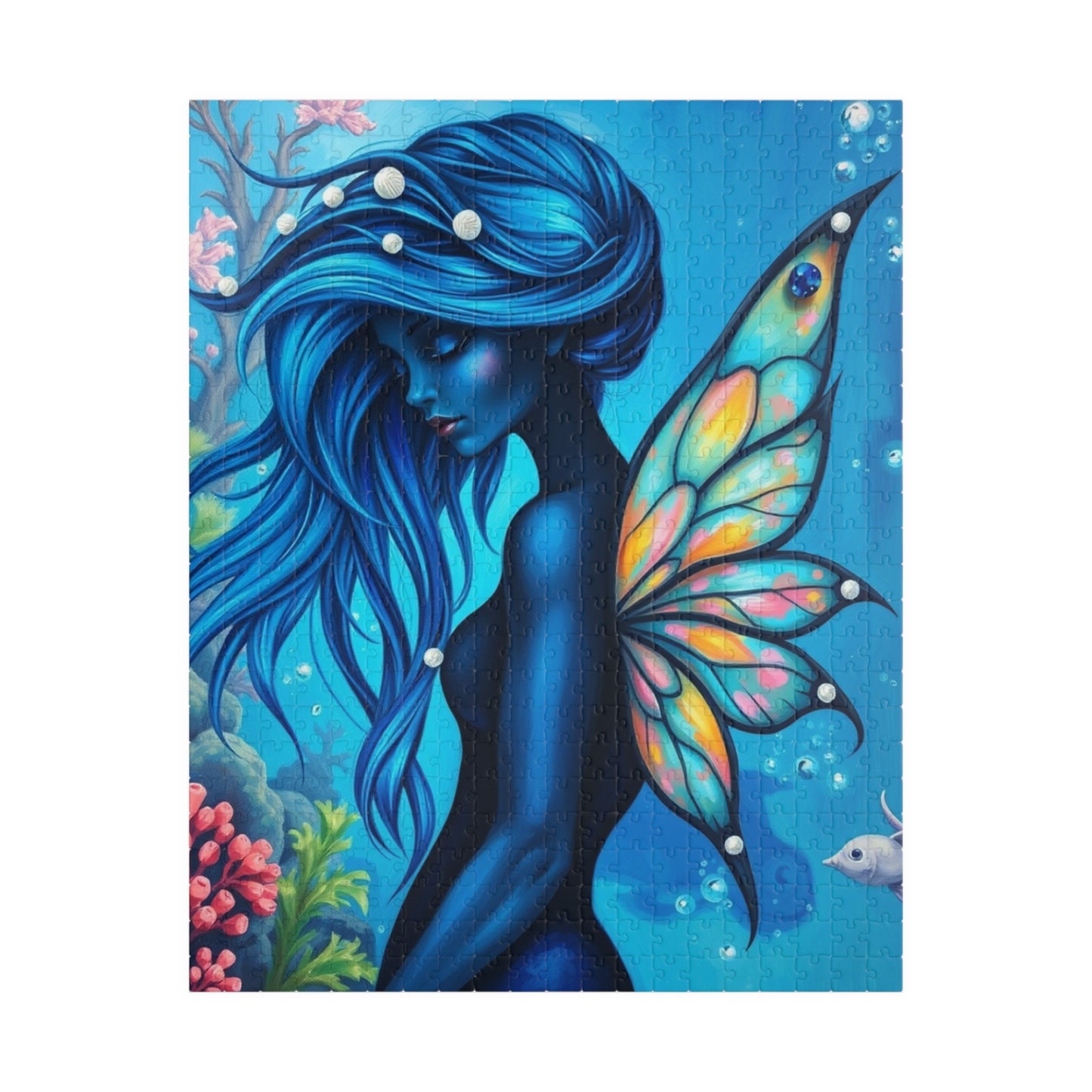 Mermaid Fairy Puzzle, Enchanting Jigsaw Game for All Ages, Gift for Puzzle Lover, Home Entertainment, Blue Art Piece, Mindfulness Activity
