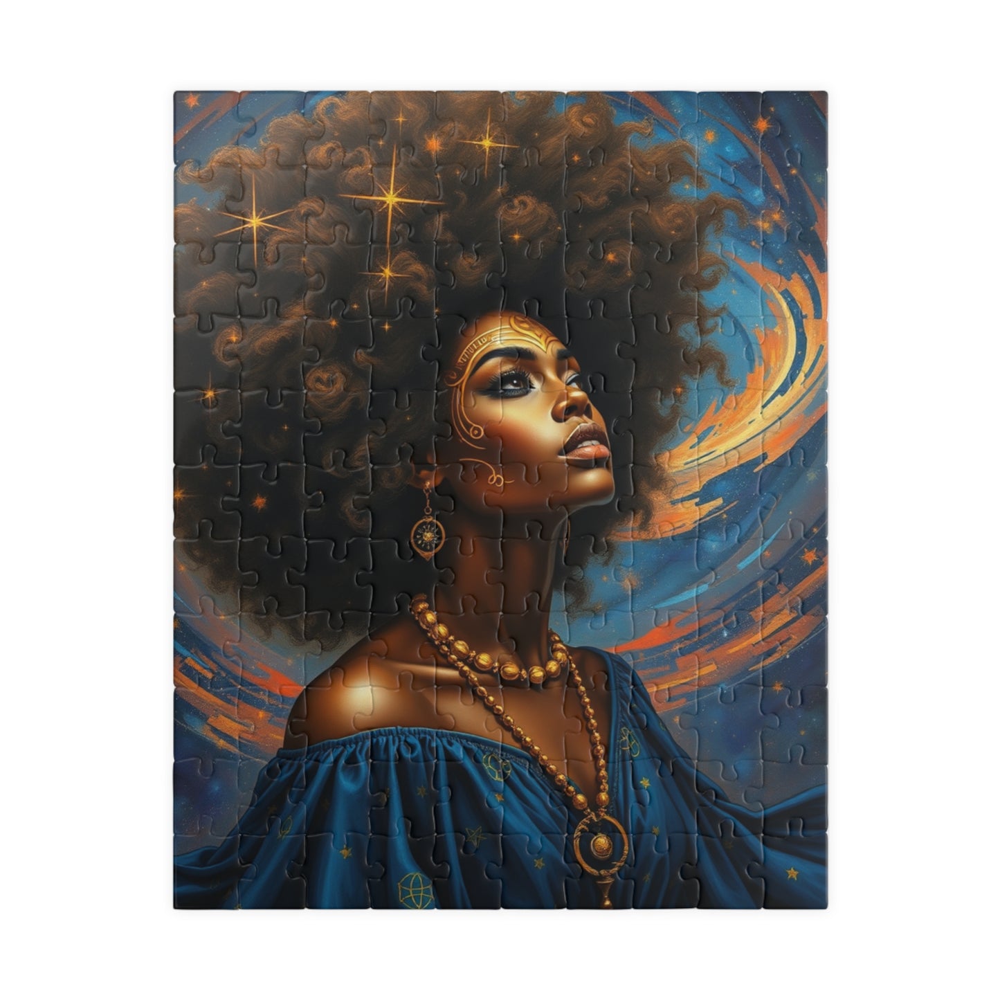 Cosmic Beauty Puzzle - African American Woman, Celestial Afrocentric Artwork, Black Art Mindfulness Game, Gift for Puzzle Lover, Family Fun 110 pcs (Vertical) Puzzle The Puzzle Chest
