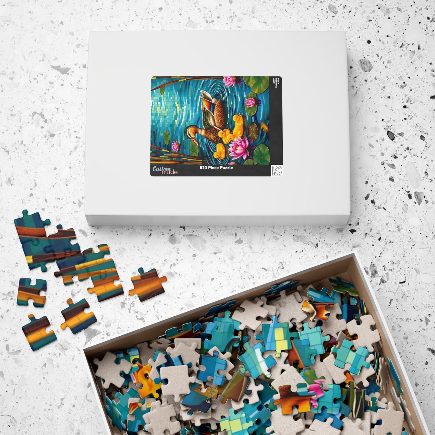 Waterfowl Mosaic Puzzle, Beautiful Mother Duck and Ducklings, Duck Family on a Lotus Pond Nature-Themed Jigsaw Game, Animal Bird Lover Gift Puzzle The Puzzle Chest
