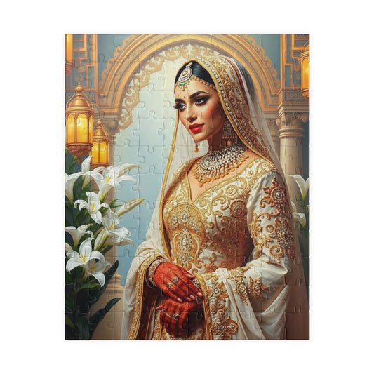 Middle Eastern Bride Puzzle with Gold Ivory Kaftan and Lanterns, Family Friendly Wedding Jigsaw Game, Mindful Activity, Puzzle Lover Gift 110 pcs (Vertical) Puzzle The Puzzle Chest