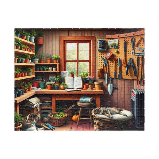 Quaint Garden Workshop Puzzle with Herbs, Tools, and Tabby Cats, Challenging Jigsaw Game, Plant Gardening Lover Best Unique Gift, Mindful 252 pcs (Horizontal) Puzzle The Puzzle Chest