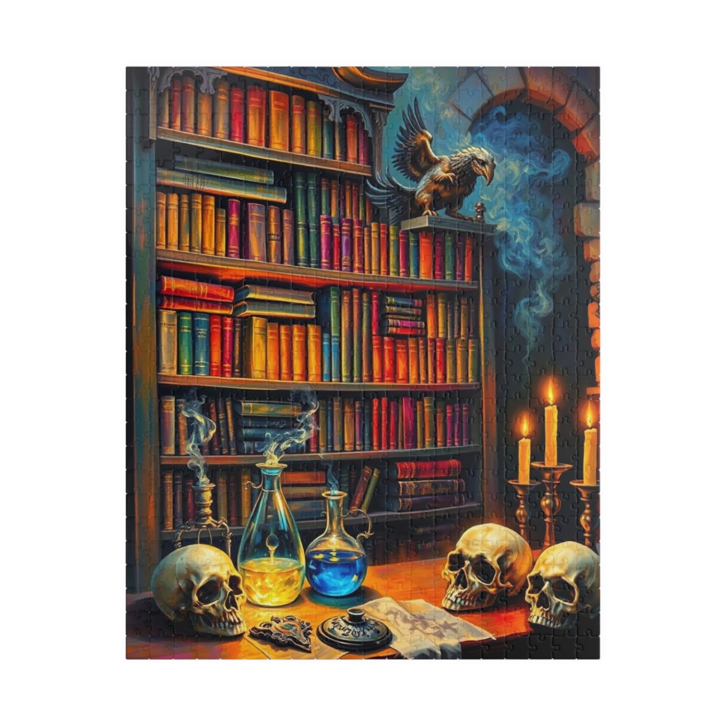 Enigmatic Library Jigsaw Puzzle - Mystical Artwork for Book Lovers, Halloween Home Decor, Family or Solo Fun, Holiday Birthday Gifts