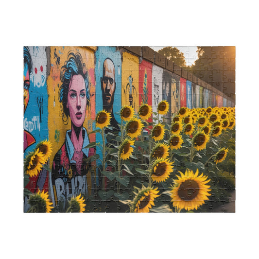 Historical Berlin Wall Jigsaw Puzzle, Vibrant Street Art and Blooming Sunflowers, Hopeful Theme Family Game Night Mindful Activity, Giftable 252 pcs (Horizontal) Puzzle The Puzzle Chest