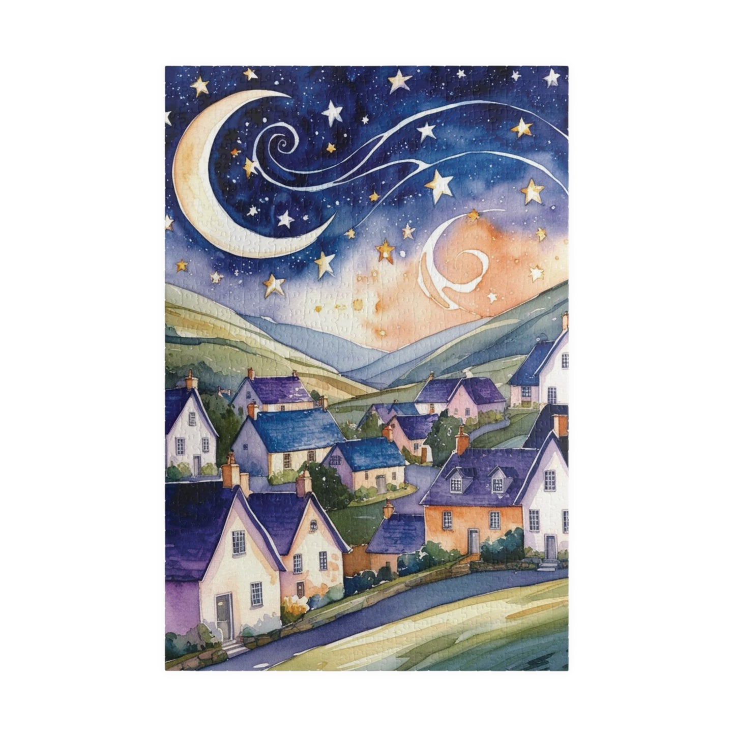 Starry Night Village Puzzle Moon and Star Jigsaw Game Night Family Activity Van Gogh Inspired Art Lover Gift for Puzzle Enthusiasts Relaxing