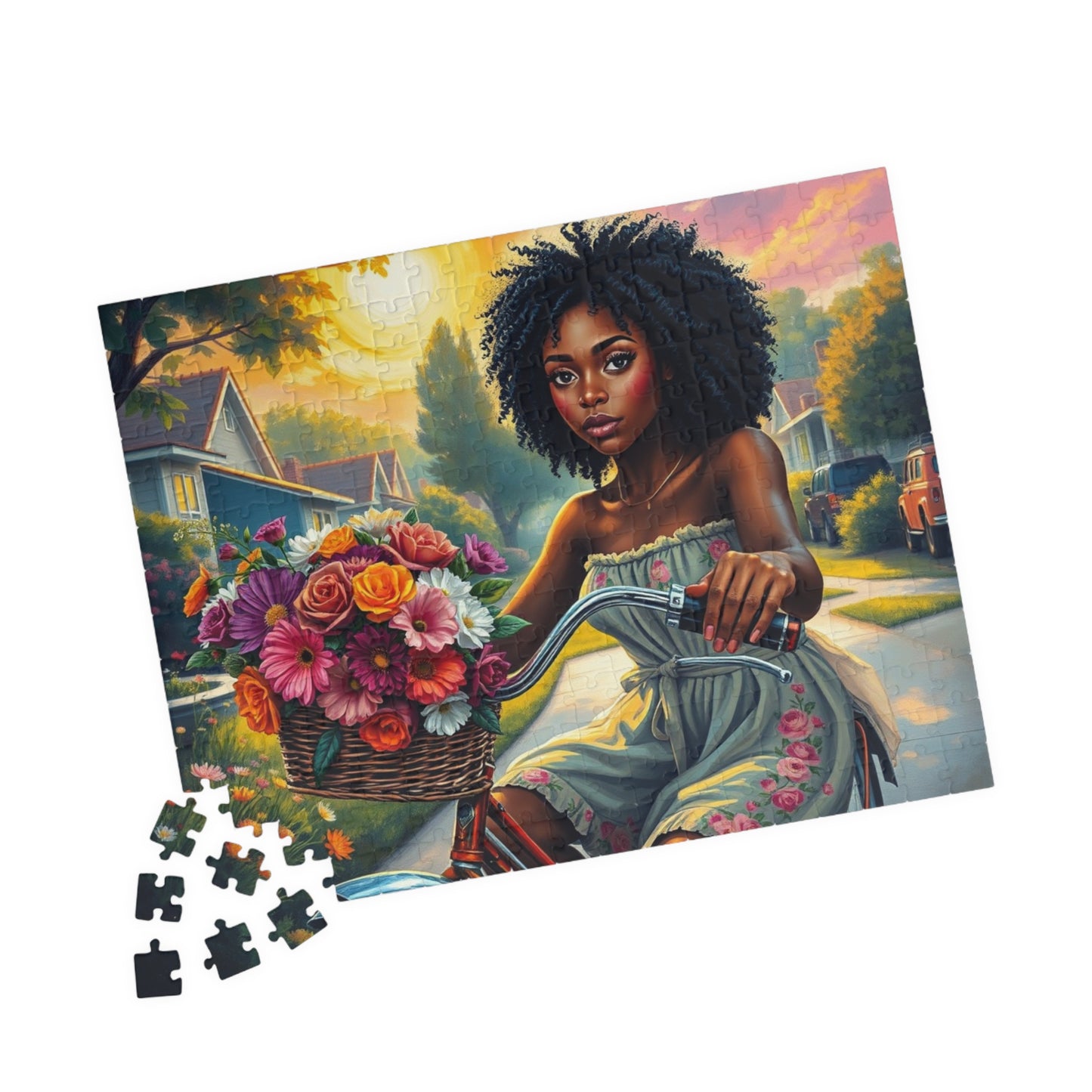 African American Jigsaw Puzzle, Black Woman Bicycle Scene Jigsaw Game, Black Art for Family Fun, Gift for Her, Perfect for Puzzle Enthusiast Puzzle The Puzzle Chest