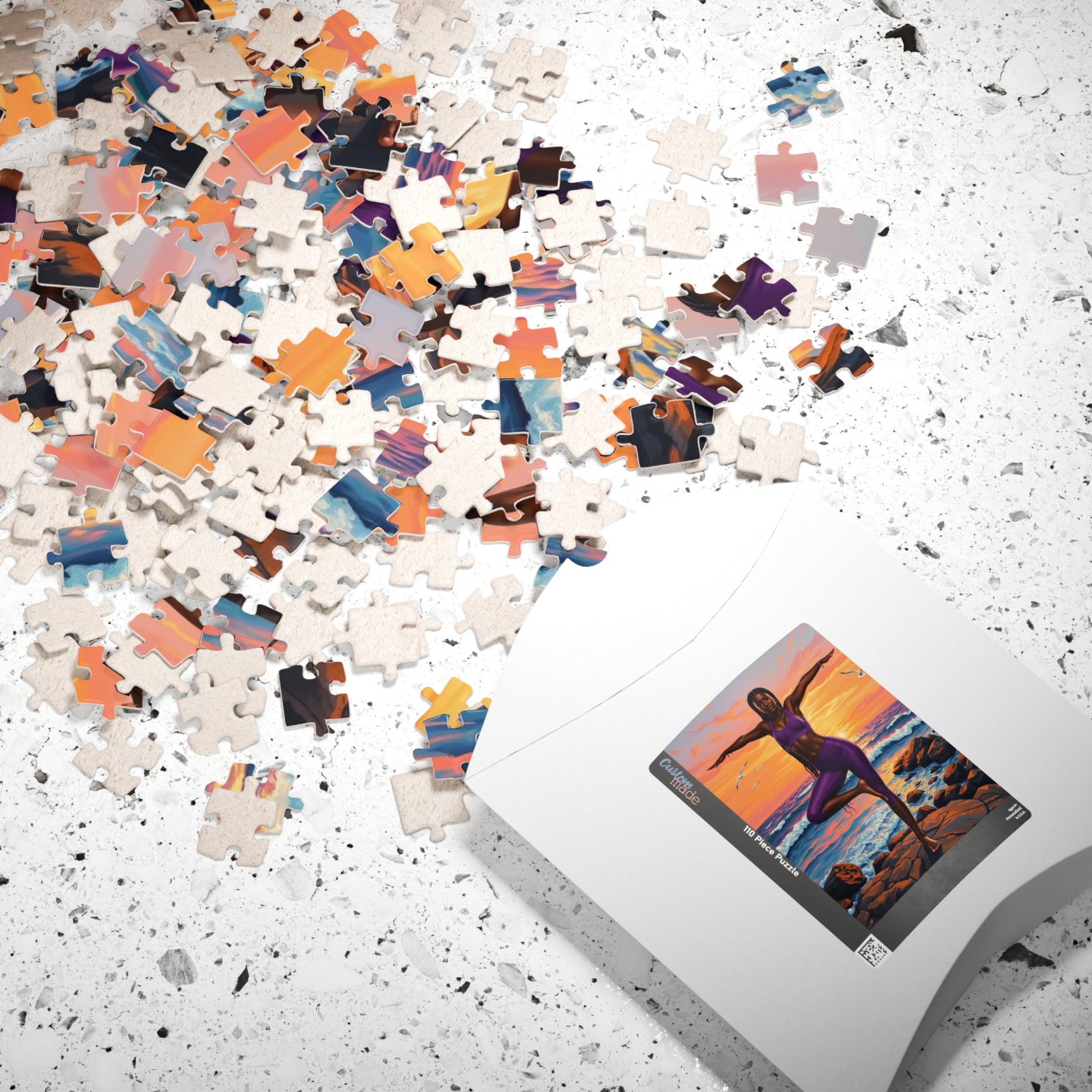 Yoga Sunset Puzzle - 110, 252, 520, 1014-piece African American Woman Beach Scene, Relaxing Gift, Mindfulness Family Activity, Fitness Lover Puzzle The Puzzle Chest