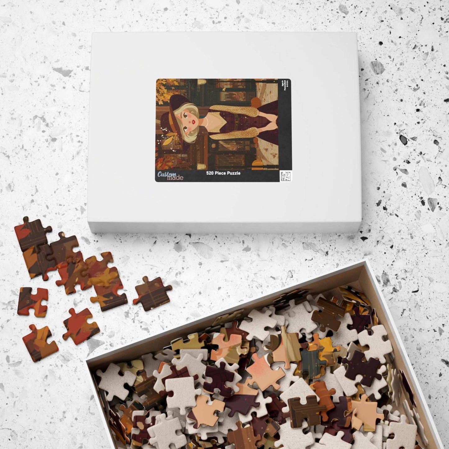 1920s Autumn Cowgirl Jigsaw Puzzle - Flapper Era, Fall Themed Retro Cartoon-Style Illustration Puzzle The Puzzle Chest