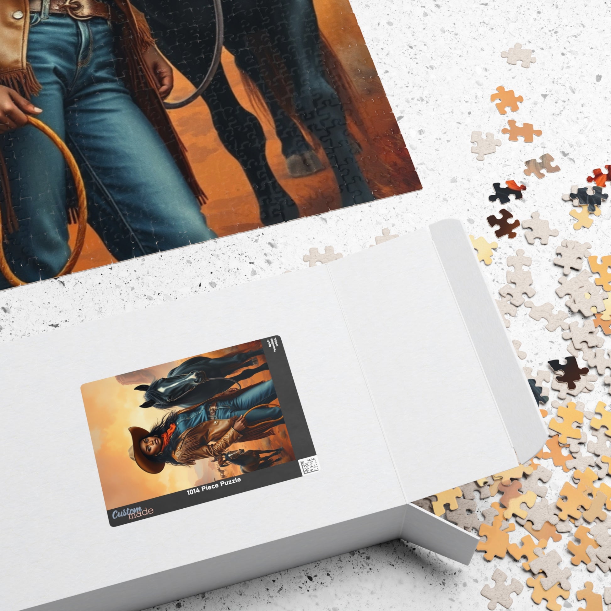 Black Cowgirl Puzzle (110-1014 Piece), Western Landscape with Horse and Saloon Jigsaw Game, Wild West Frontier Desert Scene with Mustangs Puzzle The Puzzle Chest