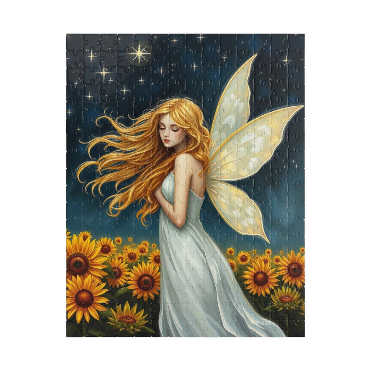 Starry Night Fairy Jigsaw Puzzle - Sunflower Field Under Moonlight Sky 110-1014-Pieces Ideal for Gifts, Family Fun, Cozy Nights, Home Decor