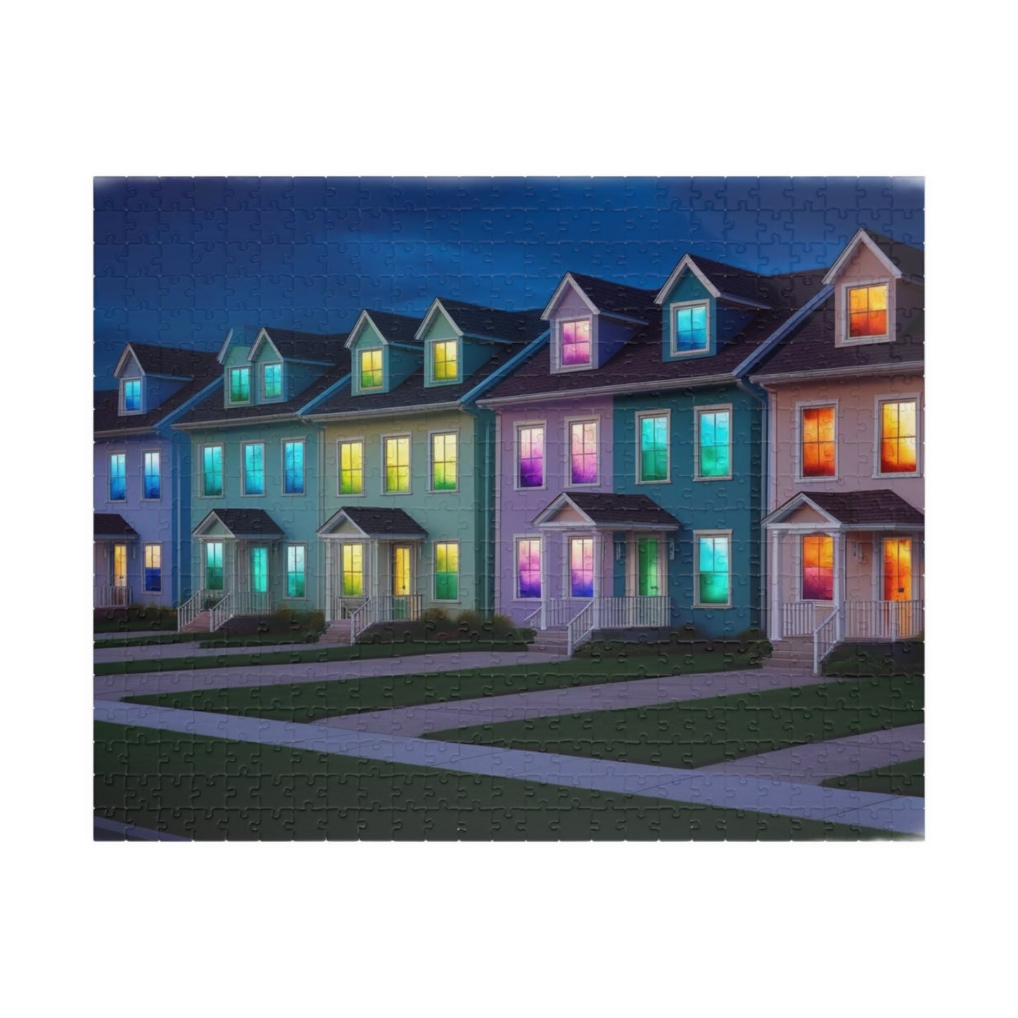 Jigsaw Puzzle, Fantasy Weirdcore Surreal Suburban Neighborhood with Glowing Windows, 110 252 520 1014-piece, Home Decor Game Activity Gift, 520 pcs (Horizontal) Puzzle The Puzzle Chest