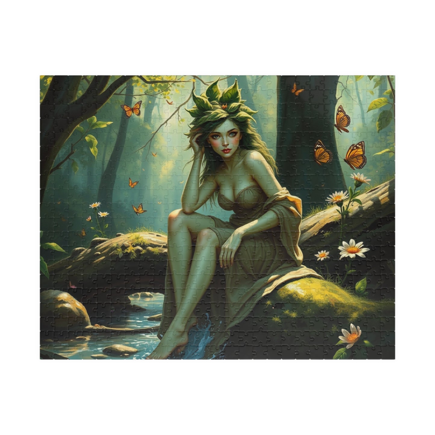 Green Skin Forest Nymph Jigsaw Puzzle, Serene Woodland Mythical Creature, Fantasy Nature Lover Gift, Mindful Family Activity, Leisure Hobby 520 pcs (Horizontal) Puzzle The Puzzle Chest