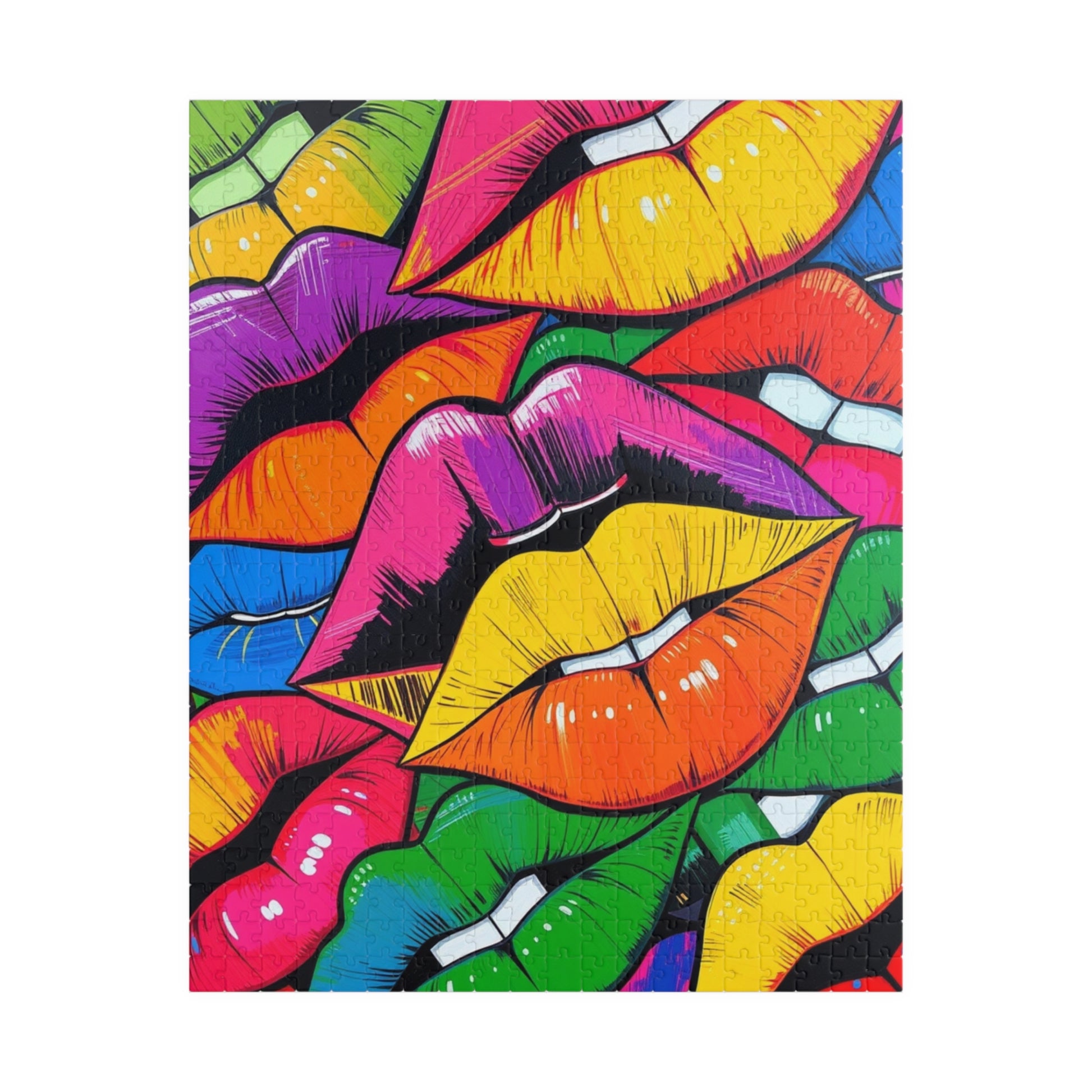 Colorful Lips Collage Puzzle, Electric Vivid Colors, Bold Artwork, Chaotic Design, Lip Art Jigsaw, Mind Games, Artistic Challenge, Vibrant 520 pcs (Vertical) Puzzle The Puzzle Chest