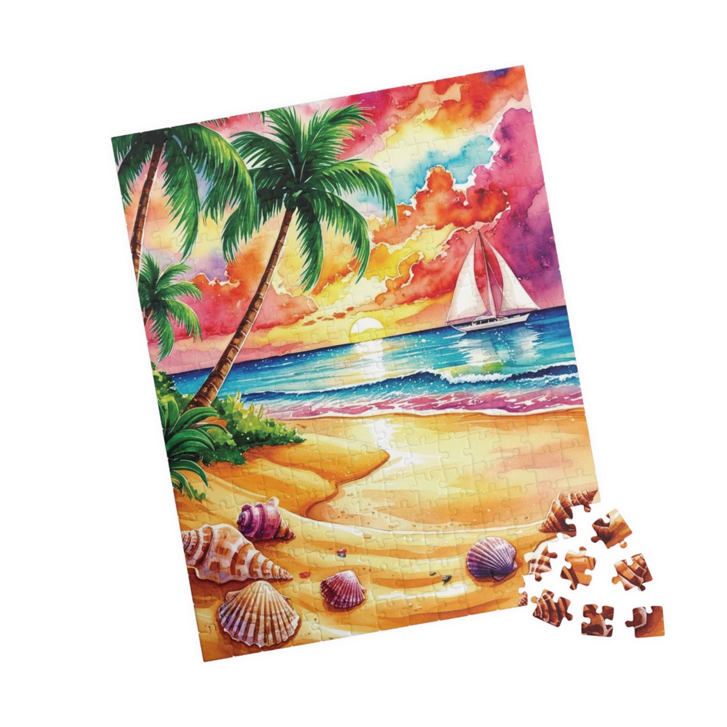 Tropical Beach Landscape Puzzle Enthusiasts Ocean Sunset Jigsaw Game Gift for Puzzle Lover Hobby Activity, Relaxing Palm Tree Art Decor The Puzzle Chest