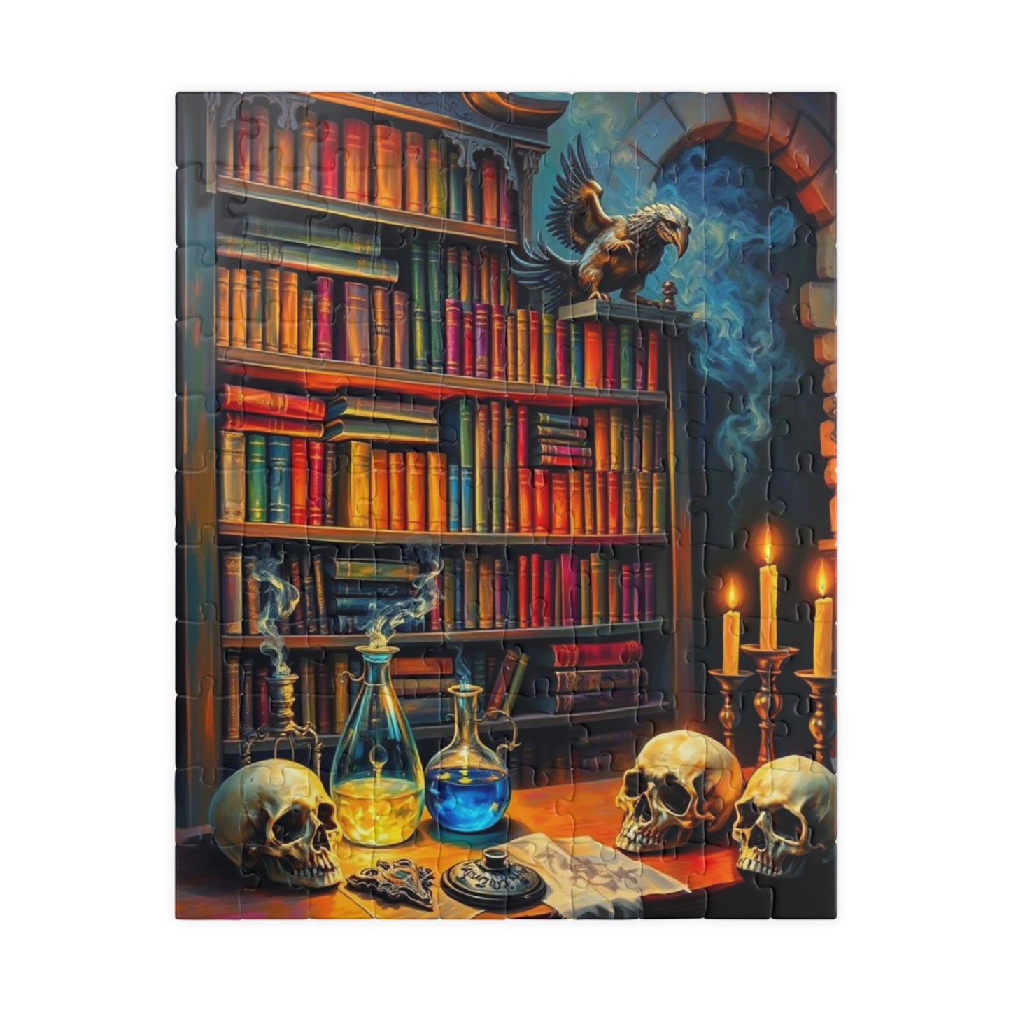Enigmatic Library Jigsaw Puzzle - Mystical Artwork for Book Lovers, Halloween Home Decor, Family or Solo Fun, Holiday Birthday Gifts