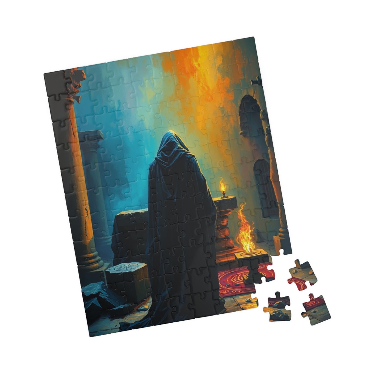 Gothic Jigsaw Puzzle, Dark Shadowy Cloaked Figure Altar Ruined Temple Torchlight Theme, 110 252 520 1014-piece, Wall Art Decor, Lore Gift Puzzle The Puzzle Chest