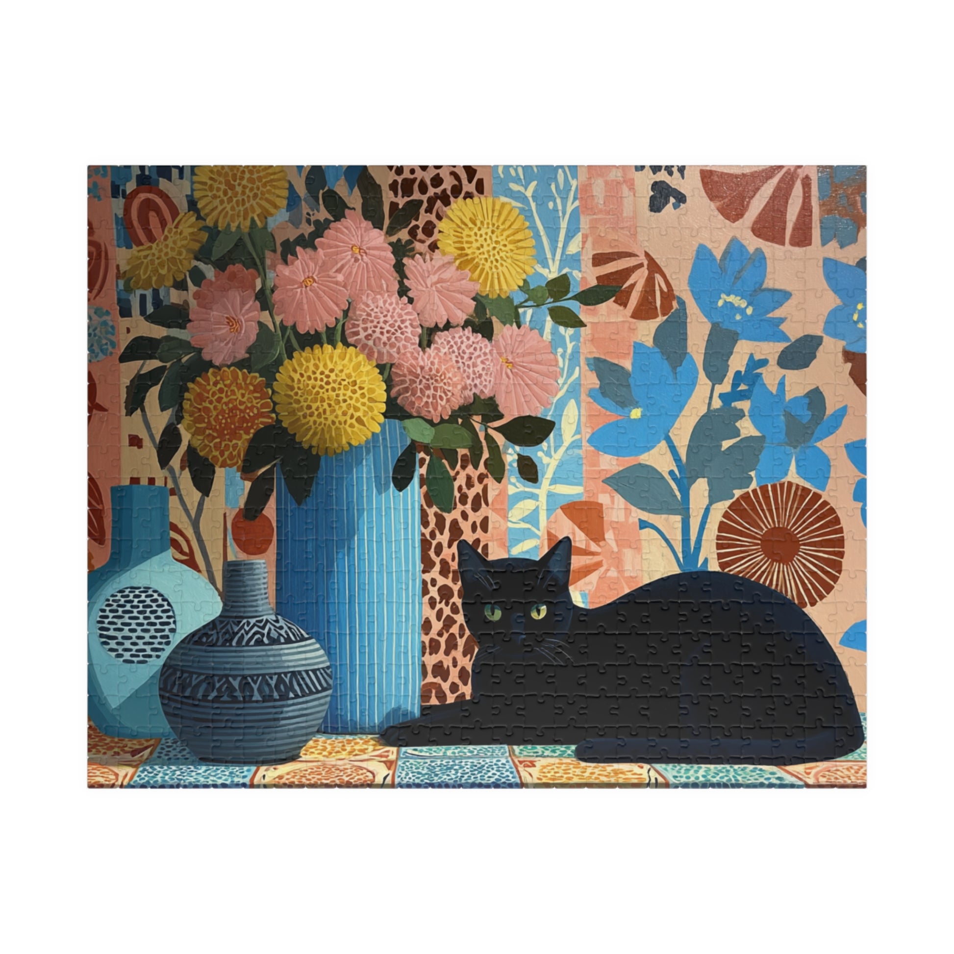 Cat with Blue Vase – Matisse-Inspired Fauvist Kitten Jigsaw Puzzle, Animal Theme Floral Cat Art Puzzle Puzzle The Puzzle Chest