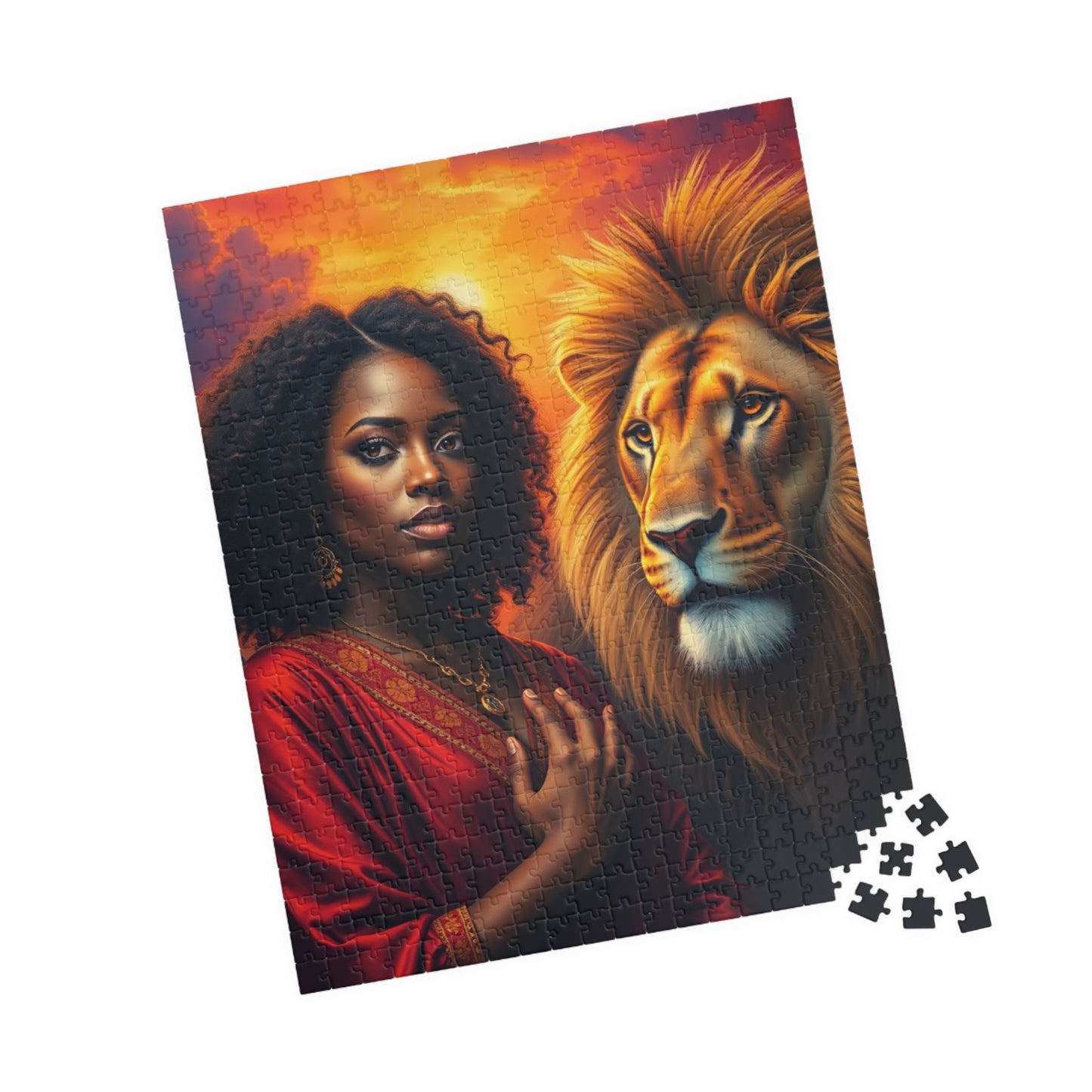 Empowering Lion and Woman Puzzle, Black Art Afrocentric Theme Jigsaw Game, Mindfulness Gift for Friends, Family Night, Home Entertainment Puzzle The Puzzle Chest