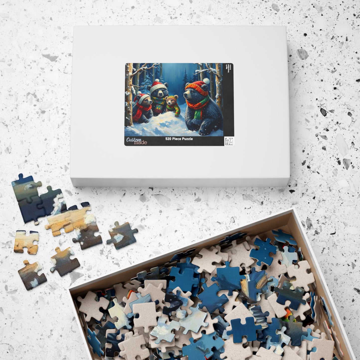 Christmas Bear Family Jigsaw Puzzle - 110, 252, 520, 1014 Pieces, Gift for Winter Nights, Family Games, Holiday Traditions, Home Decor