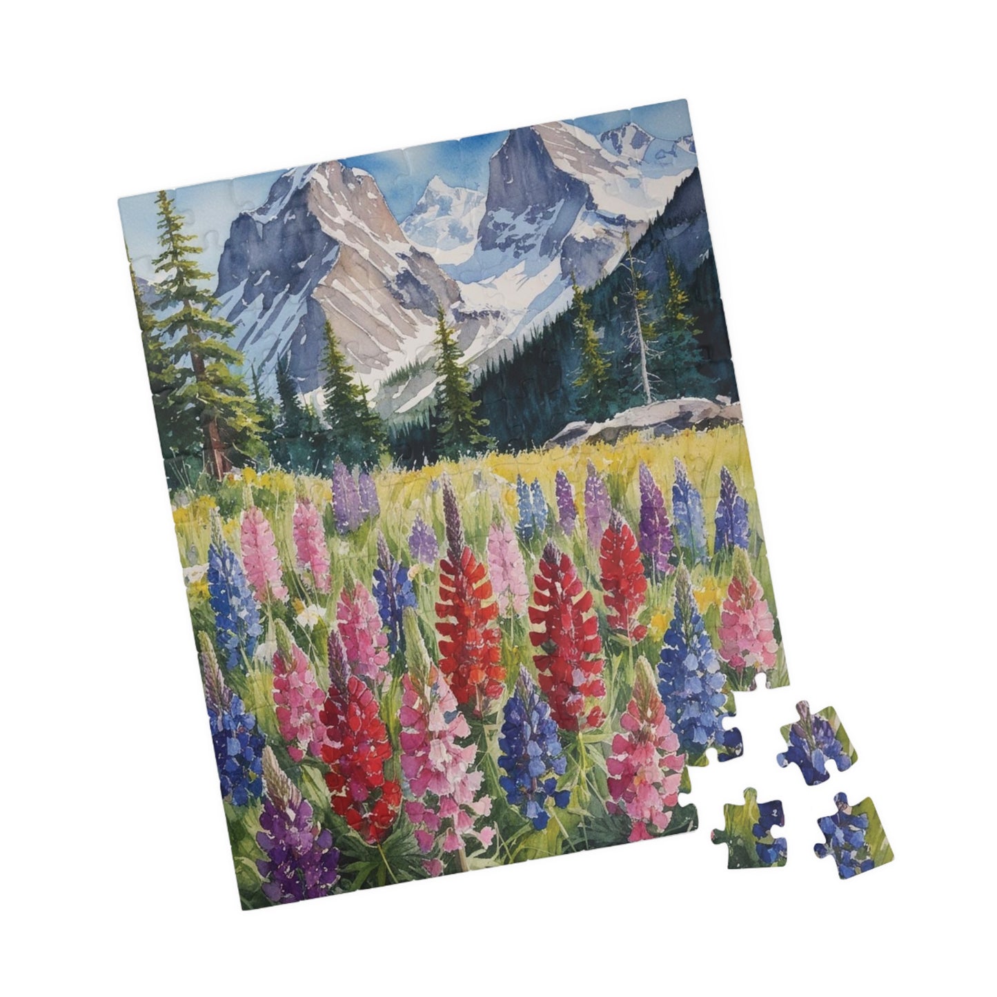 Floral Wildflower Puzzle, Landscape Alpine Meadow Jigsaw - Indian Paintbrush, Lupines, Snow-Capped Mountains, Fun Family Activity Game Night Puzzle The Puzzle Chest