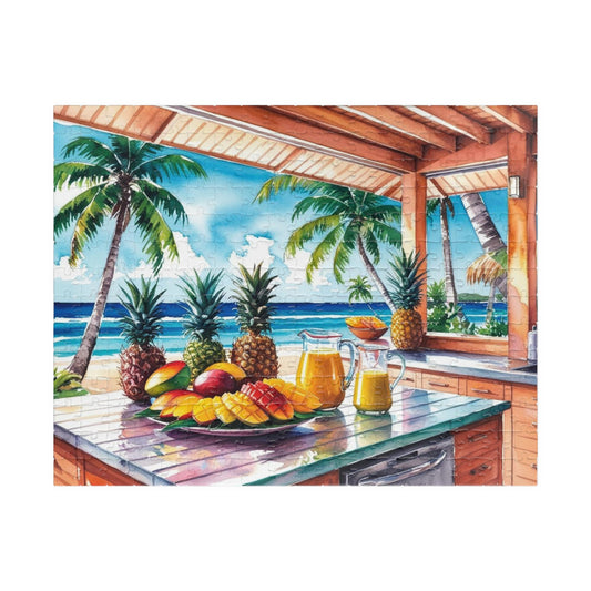 Tropical Island Jigsaw Puzzle, 110, 252, 520, 1014-Piece, Beach Kitchen Scene, Fruit Platter Ocean View Palm Trees, Puzzle Enthusiast Gift 252 pcs (Horizontal) Puzzle The Puzzle Chest