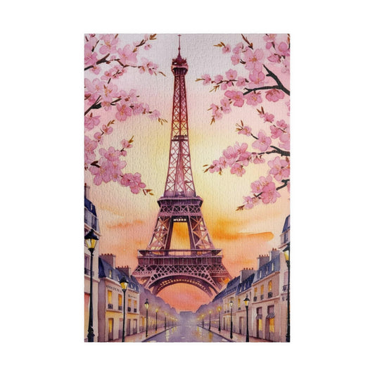 Eiffel Tower Sunset Jigsaw Puzzle, Famous Monument Game, Cherry Blossom Landscape Art, Parisian Streetlights, Relaxing Adult Hobby Activity 1014 pcs (Vertical) Puzzle The Puzzle Chest