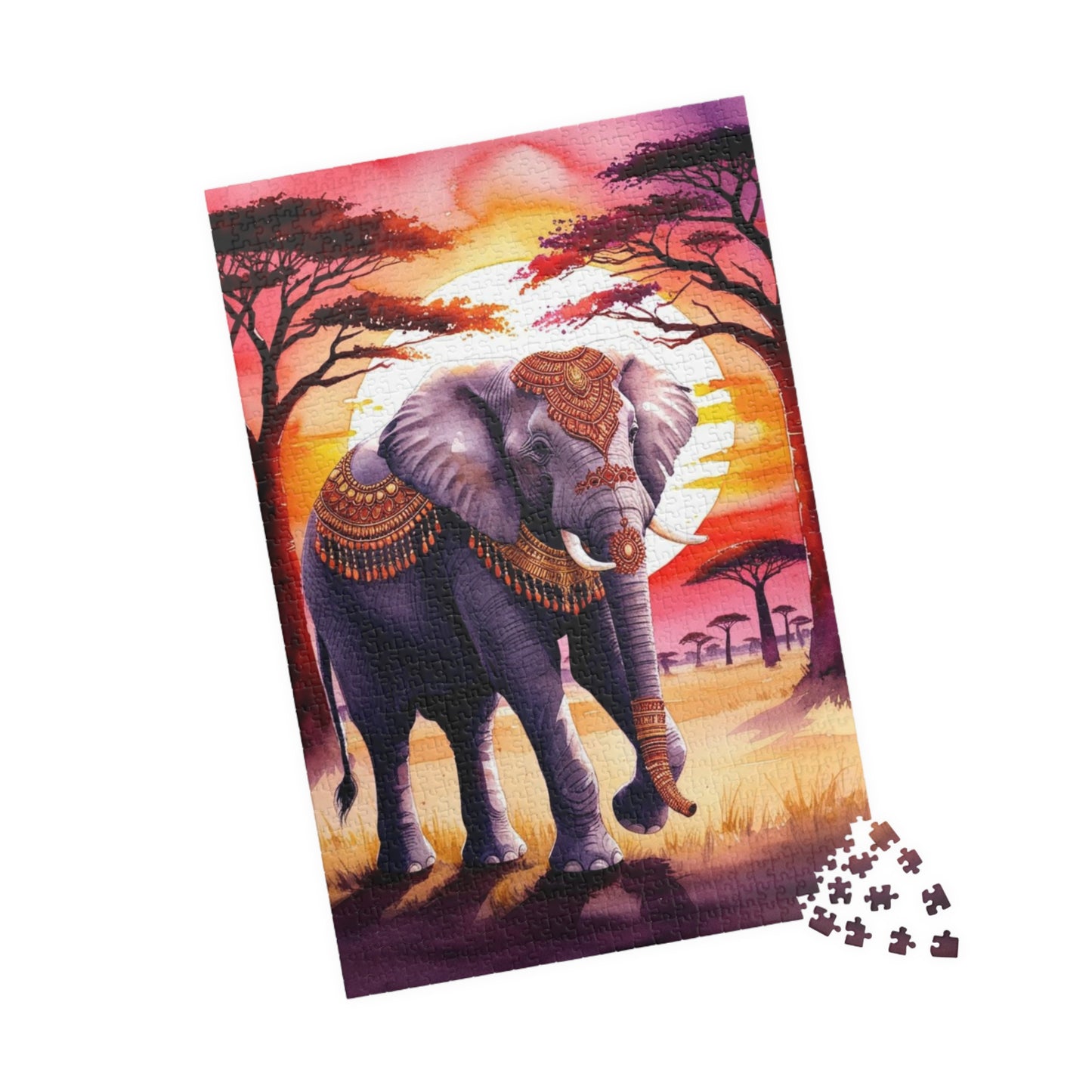 Puzzle, Sacred Elephant Golden Jewelry Henna Patterns, 110 252 520 1014 Piece, Jigsaw Game, Meditation Activity, Wildlife Gift, Elephant Puzzle The Puzzle Chest