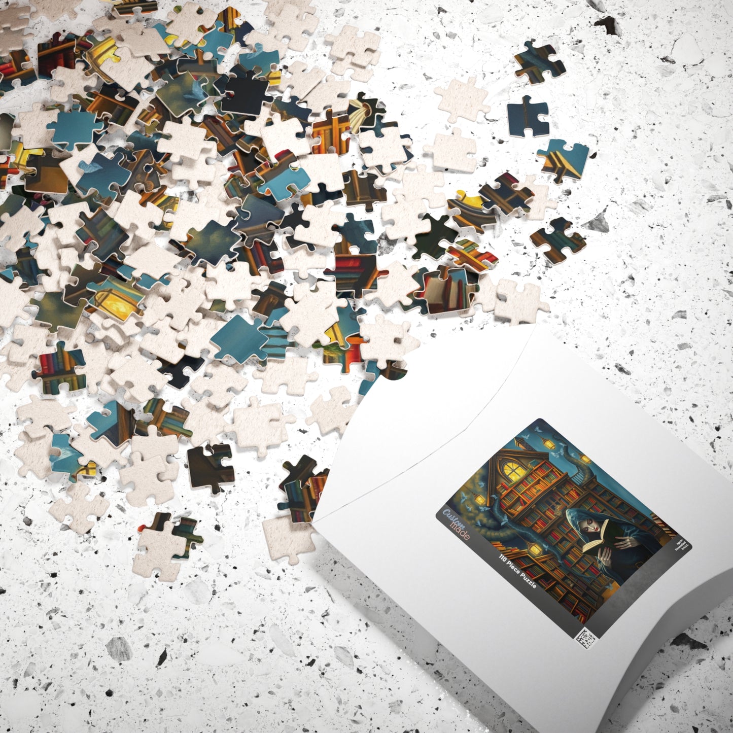 Gothic Bookstore Jigsaw Puzzle, Cloaked Figure Pale Skin Intense Eyes, Dark Fantasy Whimsical, Challenging Adult Tabletop Game, Giftable Puzzle The Puzzle Chest