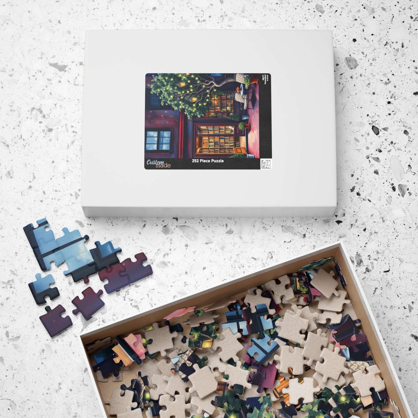 Fairy Light Bookstore Jigsaw Puzzle with Outdoor Reading Nook Perfect for Book Lovers Puzzle The Puzzle Chest