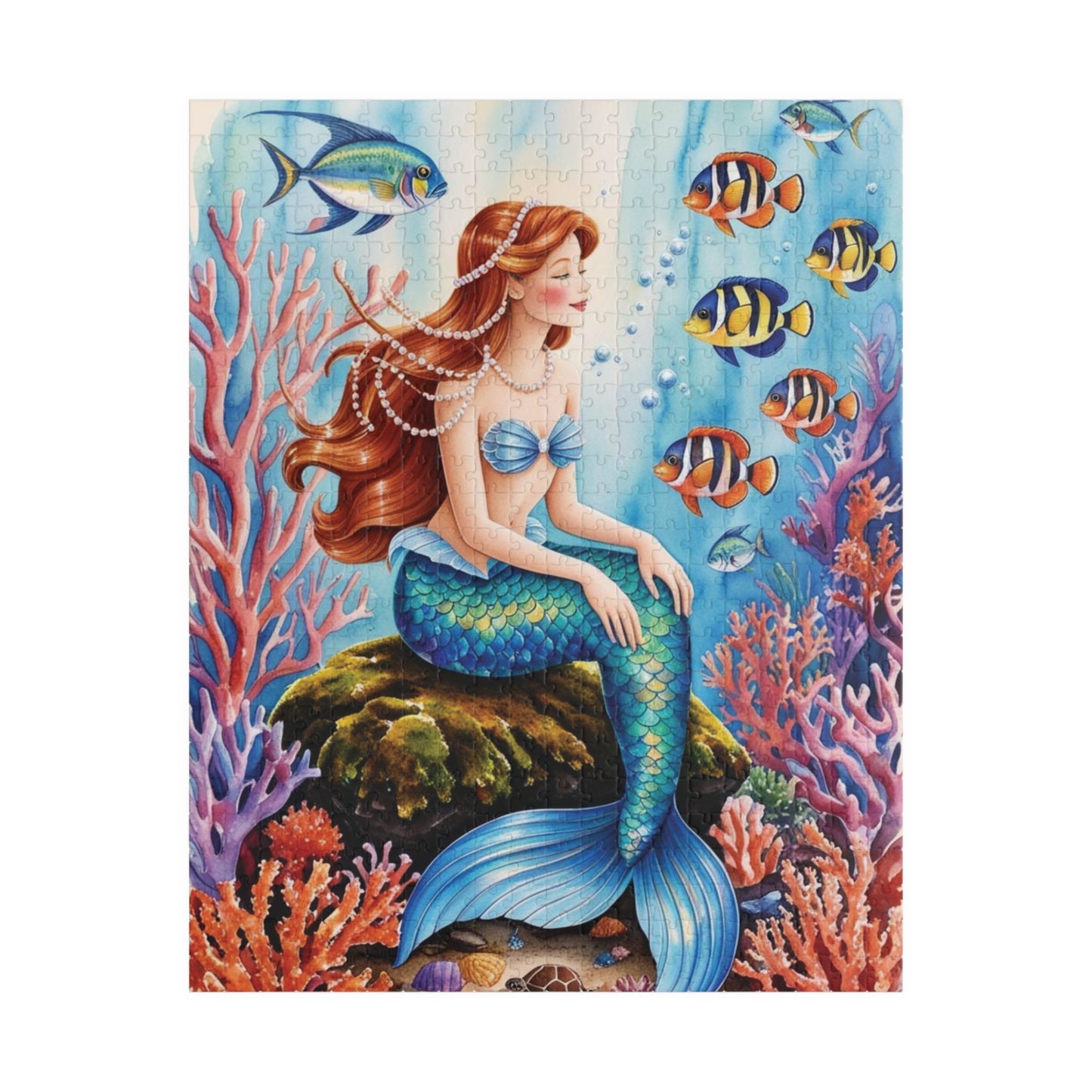 Mythical Creature Puzzle, Mermaid Sitting on Rock Jigsaw Game, Underwater Coral Reef Ocean Theme, Challenging Fun Family Activity Game Night 520 pcs (Vertical) Puzzle The Puzzle Chest