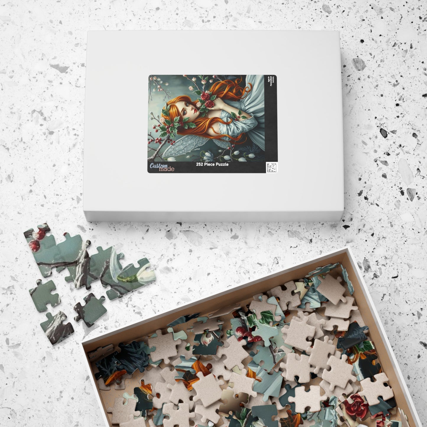 Winter Fairy-Themed Puzzle - Copper Hair, Silvery Gown and Icy Floral Art, 110-1014 Piece Gift for Puzzle Lover, Perfect for Holidays