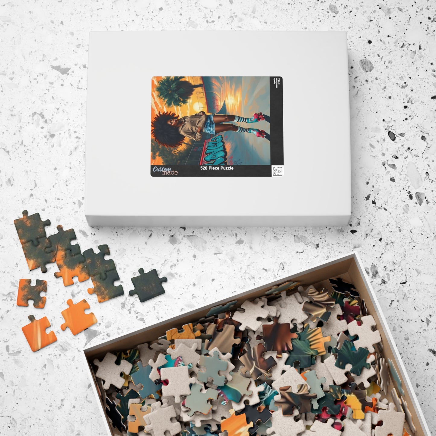 Skateboarder Jigsaw Puzzle, Retro Vibe African American Woman, Nostalgic Gift for Adults, Unique Game for Fun Family Night, Puzzle Lover Puzzle The Puzzle Chest