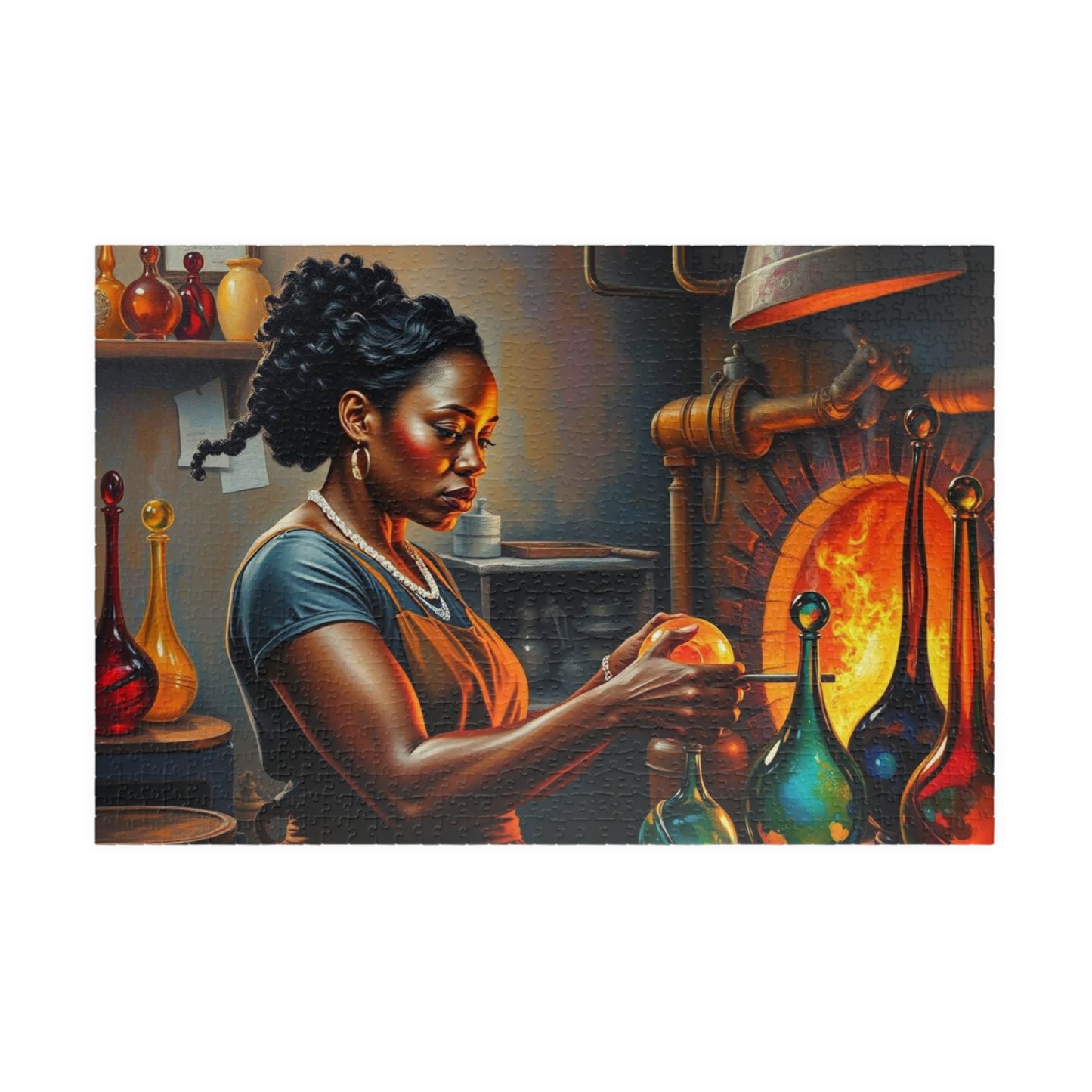 Black Woman Glassblowing Jigsaw Puzzle, African American Art, Unique Birthday Holiday Gift for Friend, Family Game Night, Creative Challenge 1014 pcs (Horizontal) Puzzle The Puzzle Chest