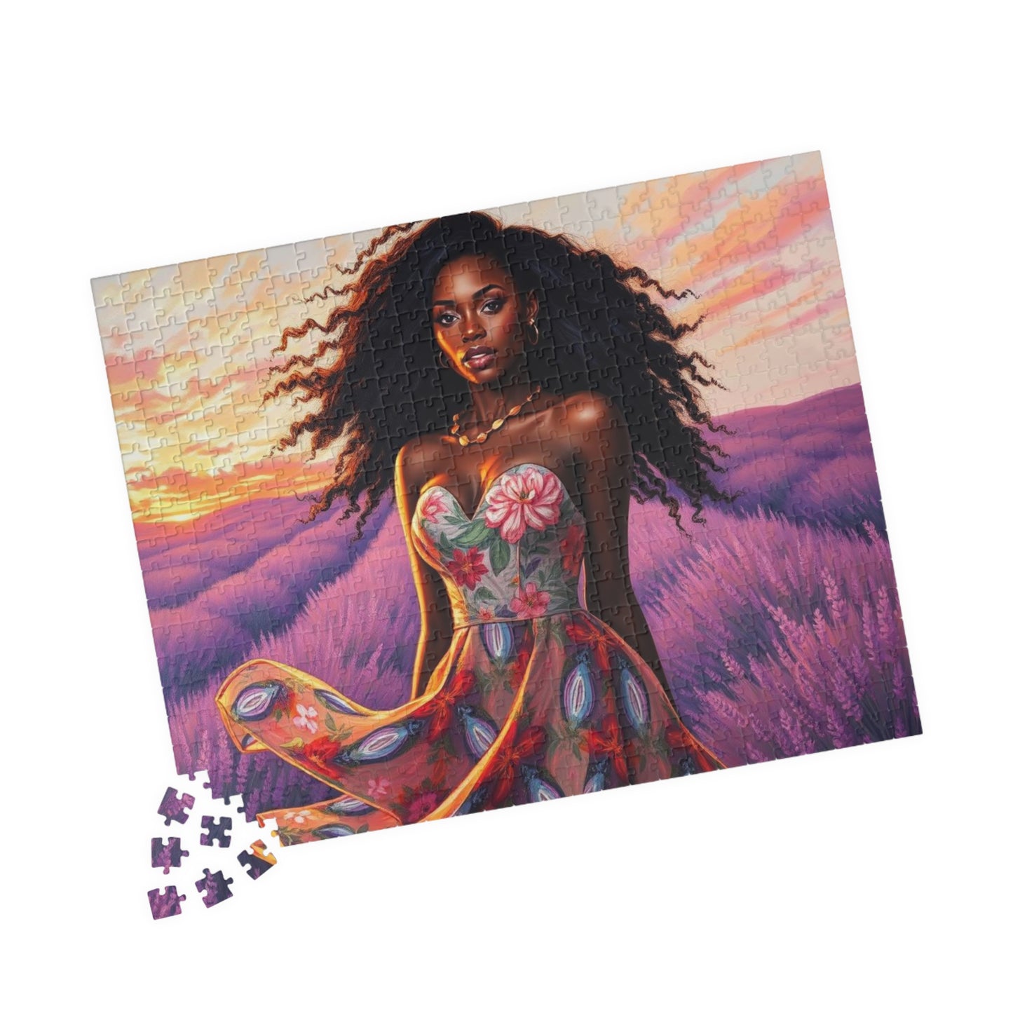 Floral Black Woman Art Puzzle - Lavender Field Jigsaw Game, Gift for Flower Lover, Home Entertainment, Family Fun, Art Enthusiast Puzzle The Puzzle Chest