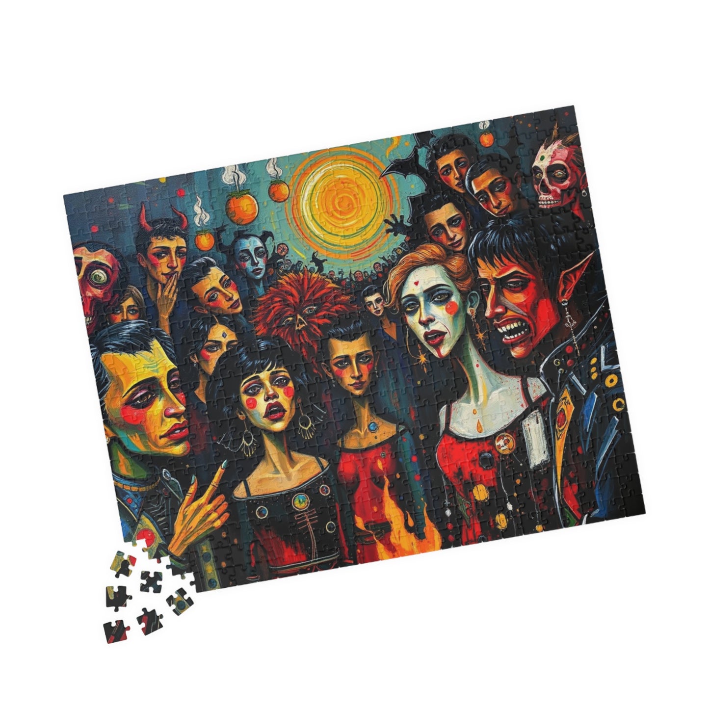 Artistic Halloween-Themed Puzzle, Colorful Character Collage, Perfect for Family Game Night or Solo Fun, Halloween Gift for Puzzle Lover Puzzle The Puzzle Chest