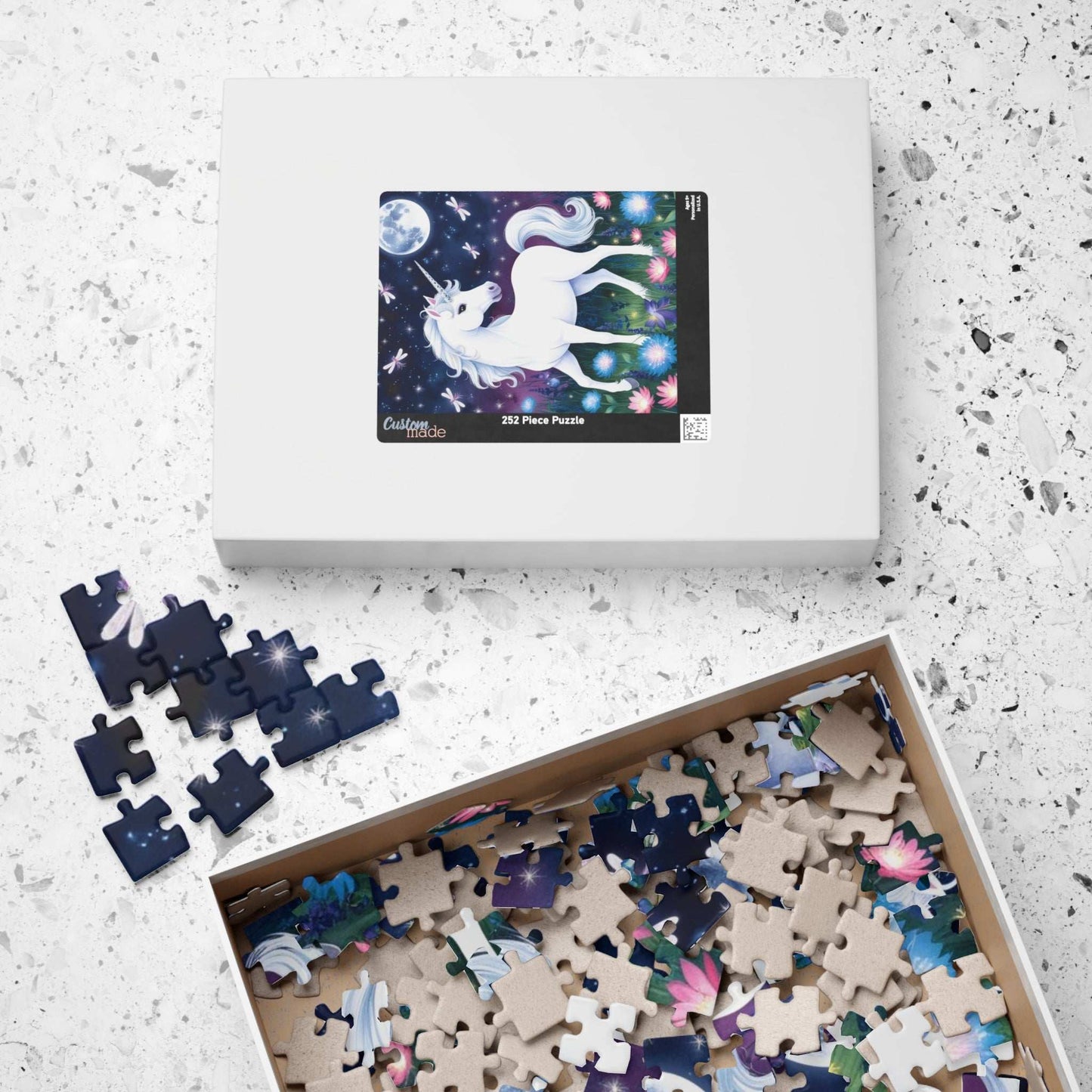 Jigsaw Puzzle, White Unicorn in Meadow, 1000 Piece, Luminous Flowers, Fun Family Activity, Relaxation Toy, Home Decor, Gift Idea, Unicorn Puzzle The Puzzle Chest