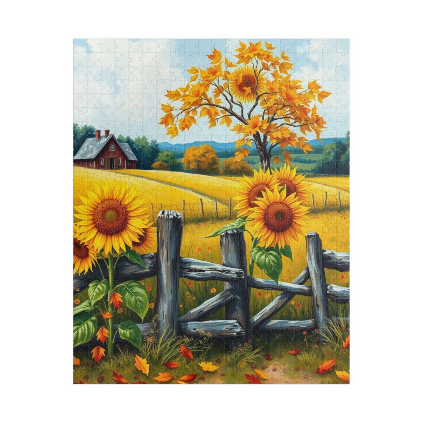 Jigsaw Puzzle, Sunflower Field Landscape Puzzle, Autumn Leaves, Wooden Fence, 110-1014 Pieces, Relaxing Activity, Home Decor, Gift for 520 pcs (Vertical) Puzzle The Puzzle Chest