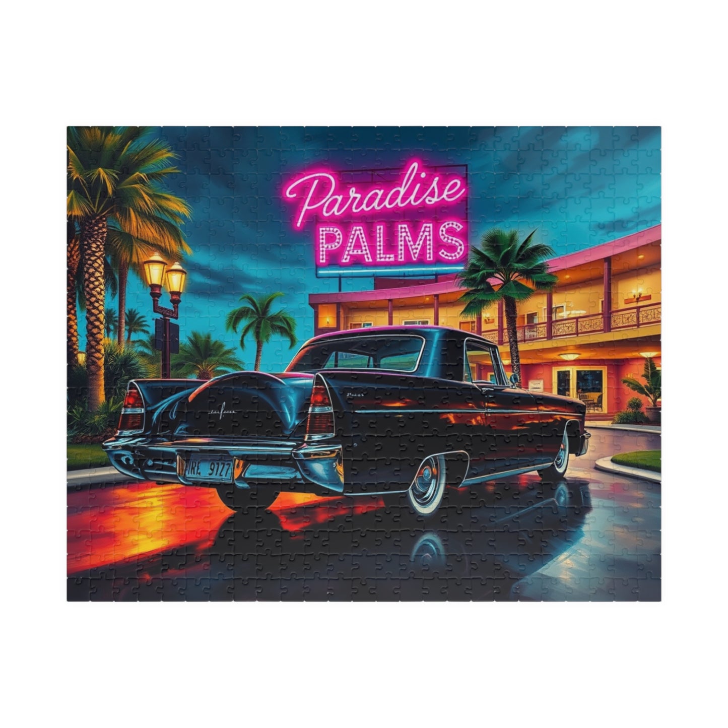 Vintage Car Jigsaw Puzzle - 1956 Continental, Retro Hotel Scene with Classic Vehicle 520 pcs (Horizontal) Puzzle The Puzzle Chest